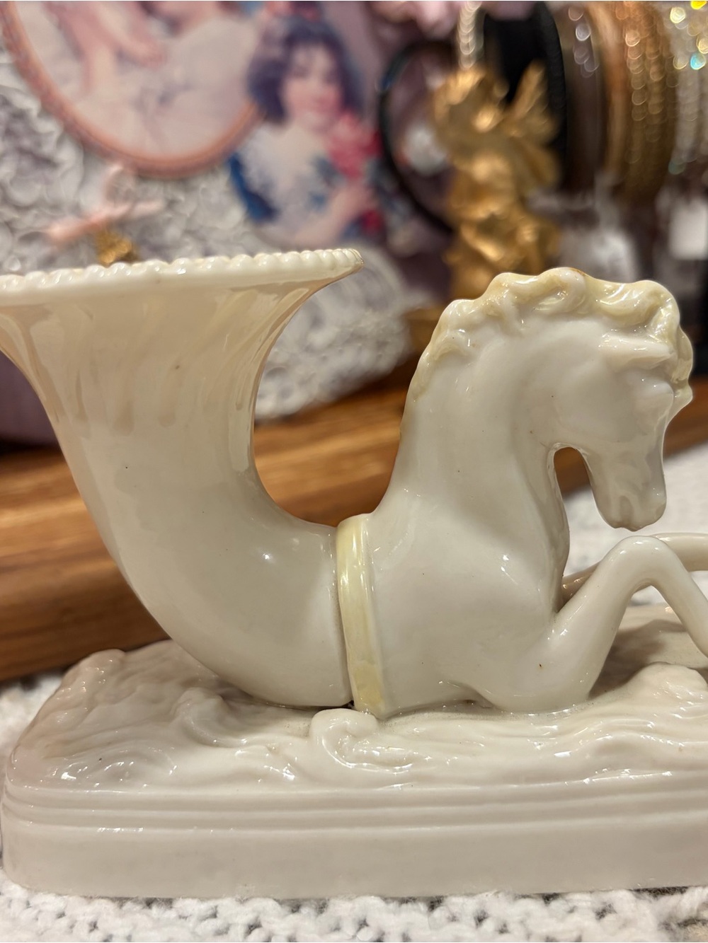 Belleek Pottery Porcelain Seahorse Spill Vase